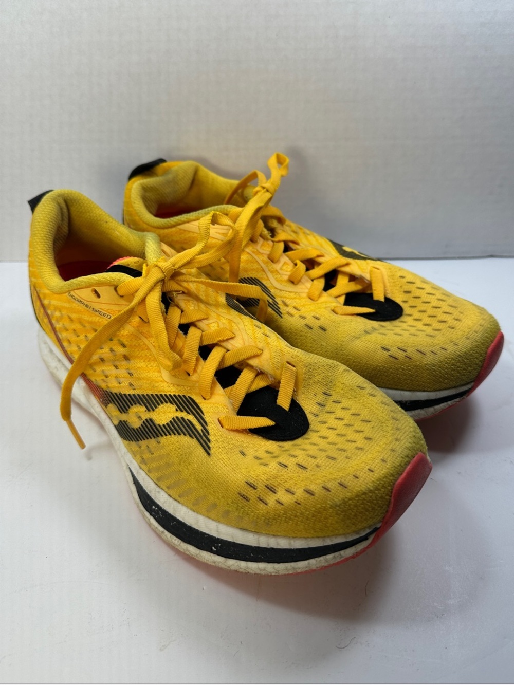 Saucony Endorphin Speed 2 Yellow Running Shoes with Black and Pink Accents